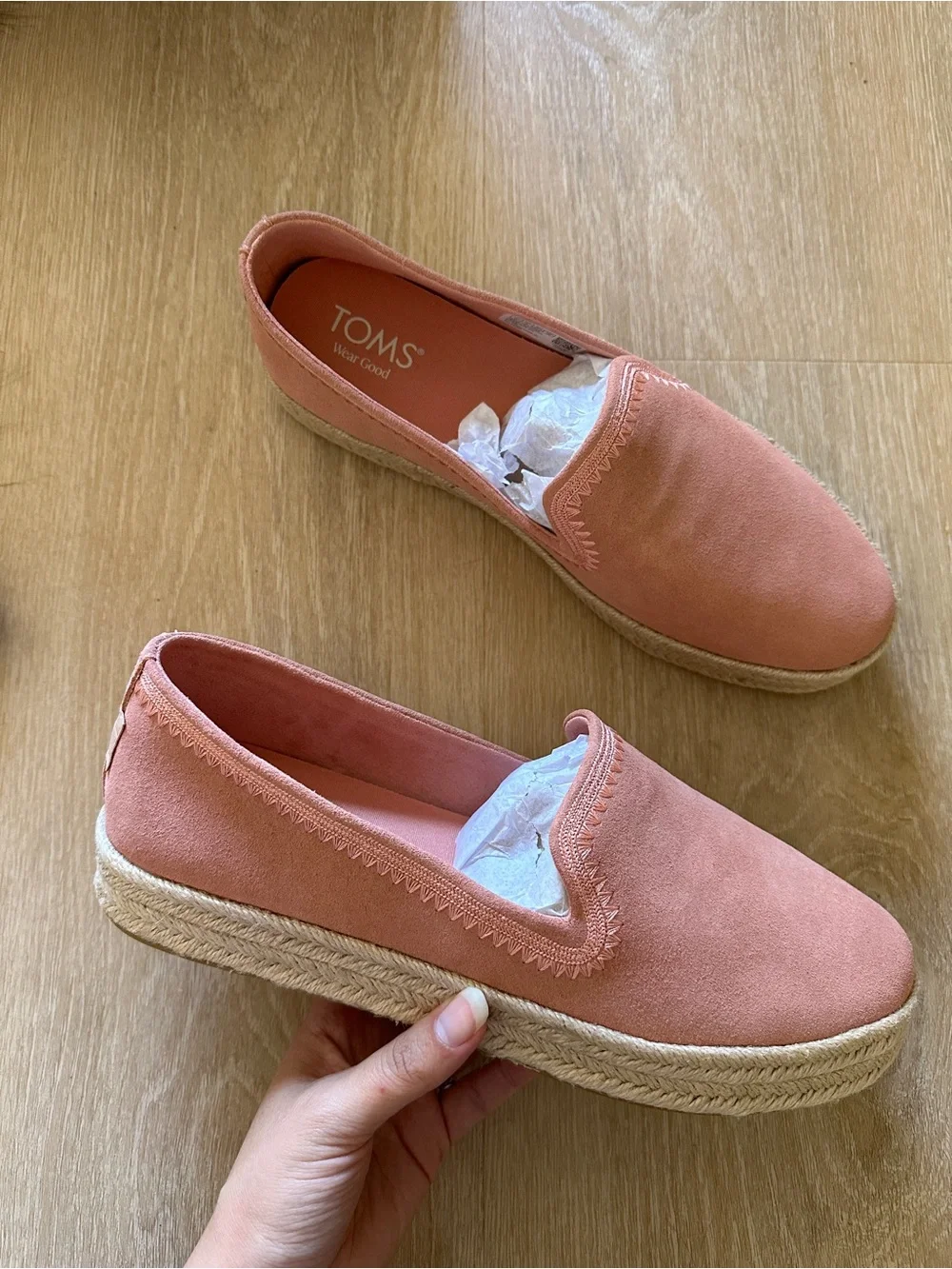 NEW Toms Carolina Embroidered Bloom Suede Espadrille Pink Shoe 11